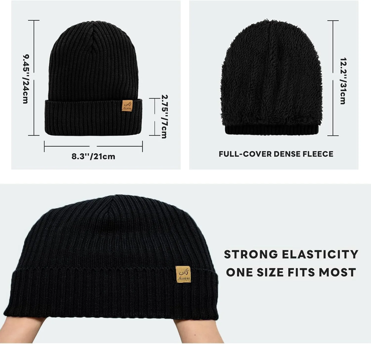 ACUSHLA Waterproof Windproof Cuff Beanie - Thick Fleece Lined Knit Winter Hat for Men & Women Warm Watch Cap for Cold Weather