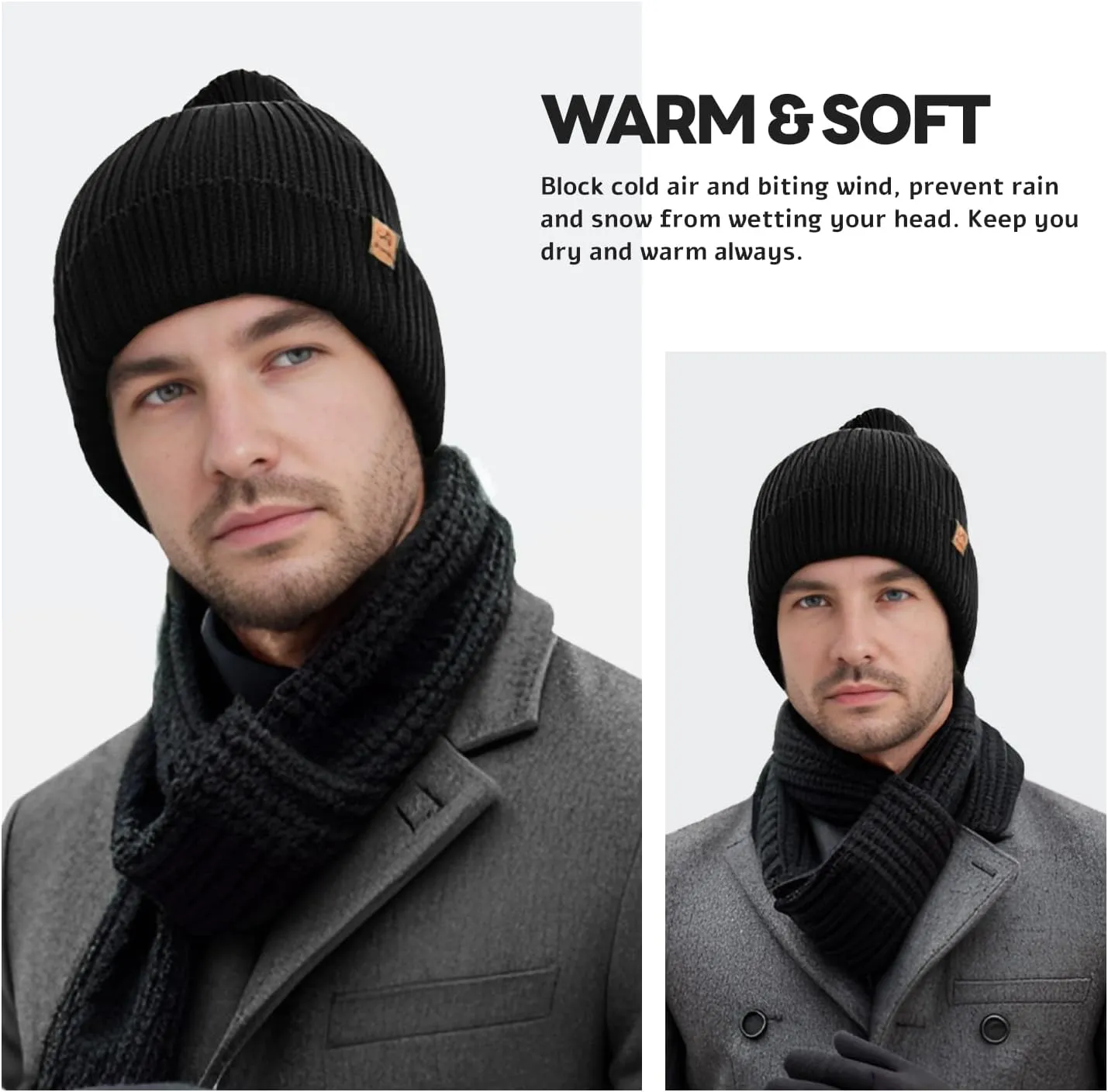 ACUSHLA Waterproof Windproof Cuff Beanie - Thick Fleece Lined Knit Winter Hat for Men & Women Warm Watch Cap for Cold Weather