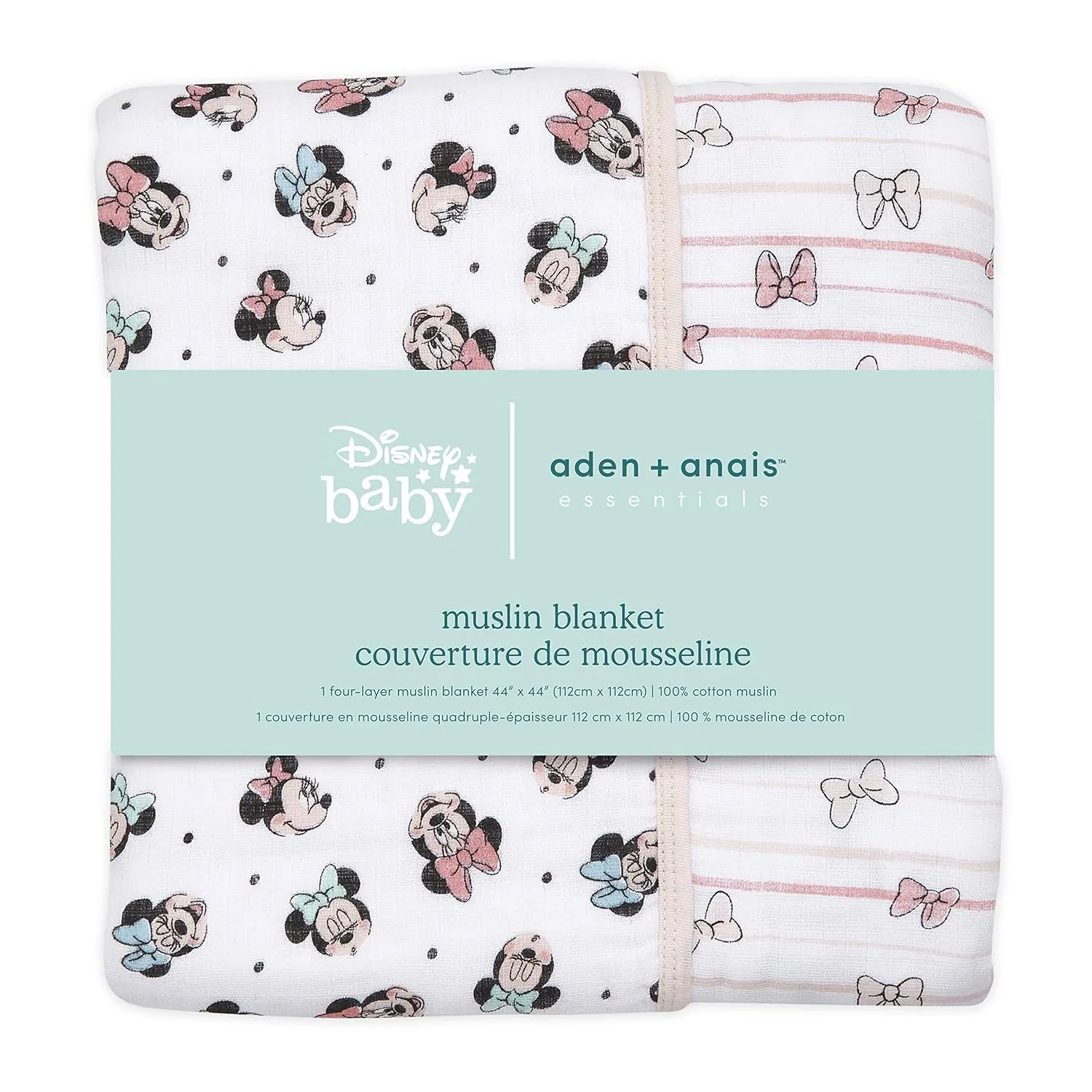 aden   anais Dream Blanket, Boutique Muslin Baby Blankets for Girls & Boys, Ideal Lightweight Newborn Nursery & Crib Blanket, Unisex Toddler & Infant Bedding, Shower Gifts, Minnie Mouse Rainbows