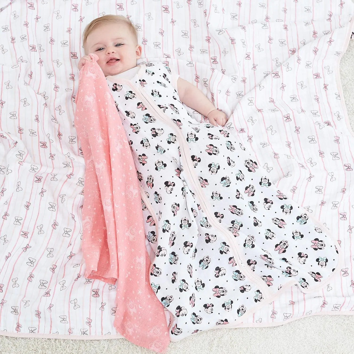 aden   anais Dream Blanket, Boutique Muslin Baby Blankets for Girls & Boys, Ideal Lightweight Newborn Nursery & Crib Blanket, Unisex Toddler & Infant Bedding, Shower Gifts, Minnie Mouse Rainbows