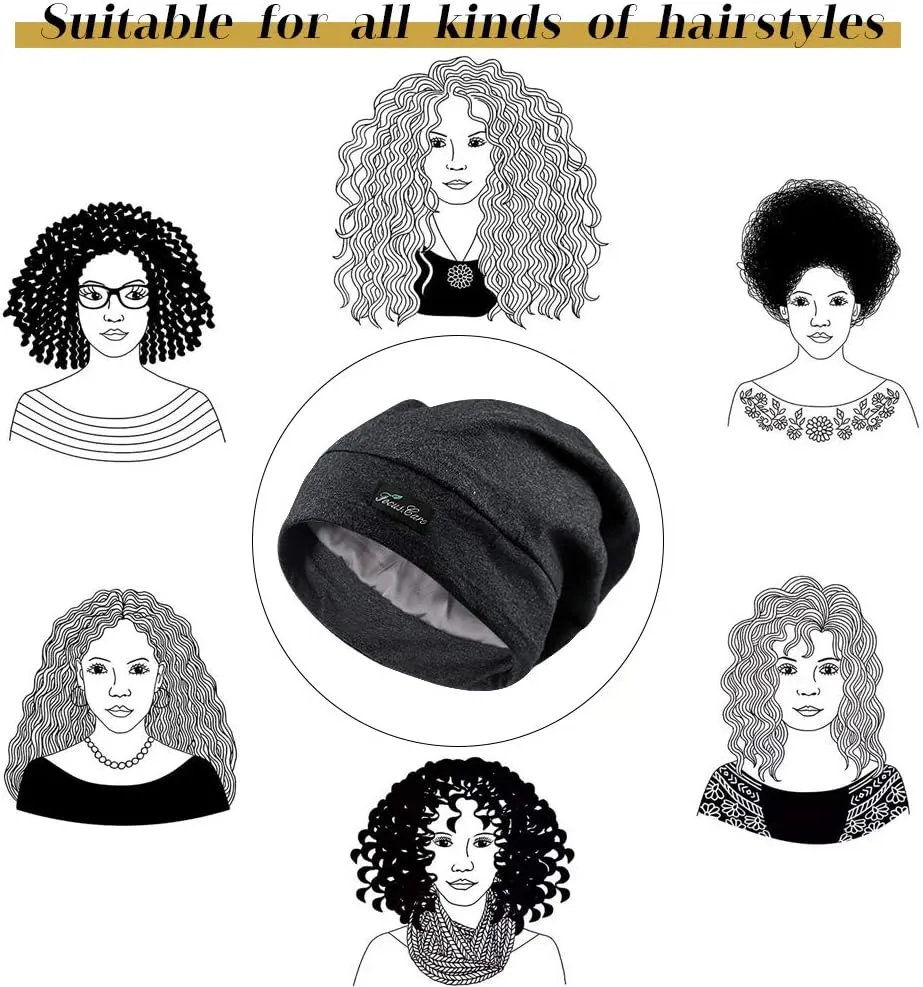 Adjustable Satin Lined Sleep Cap for Dreadlocks Curly Hair Large Head-Stay On Overnight