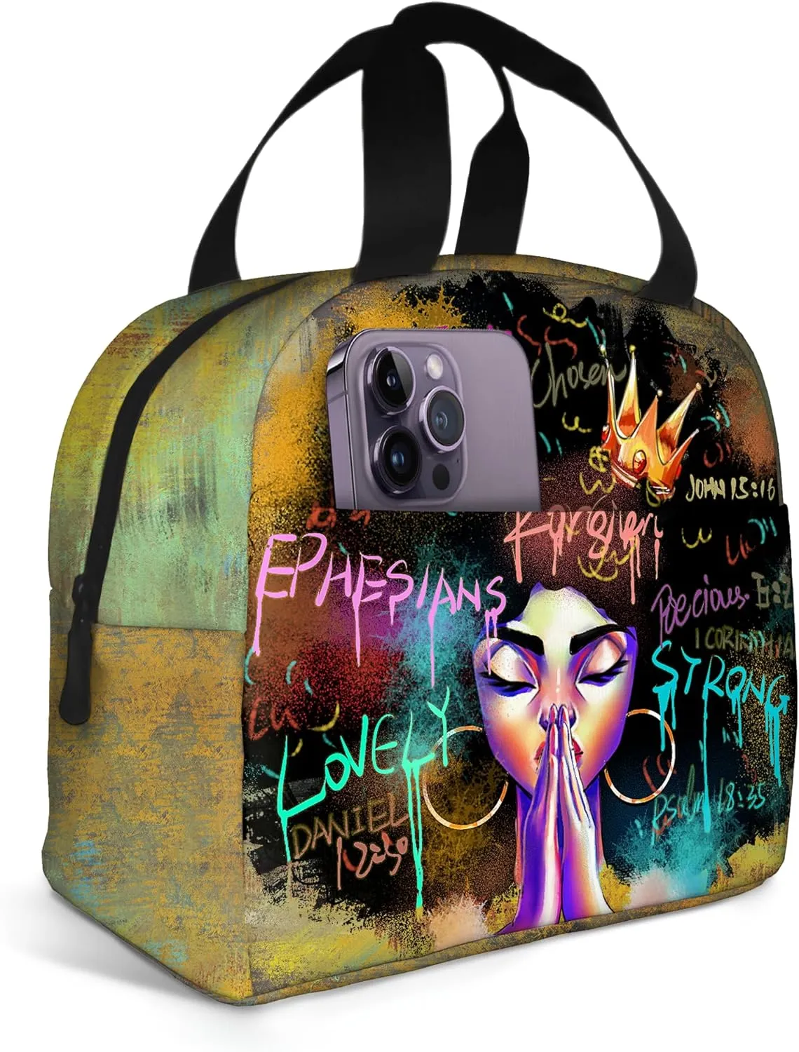 African American Lunch Bag for Black Women Reusable Insulated Lunch Box Portable Tote Bag for Women Travel Hiking Work Gifts