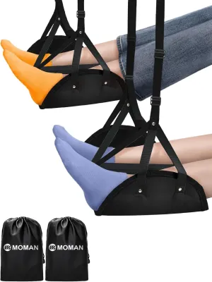Airplane Foot Hammock Moman Portable Foot Rest for Air Travel Essentials 2 Pack with Upgrade Comfort Leg Hammock Pad Cotton for Long Flight Car Drive Office Under Desk Pie-Resto-Hamaca-Avión-Viaje