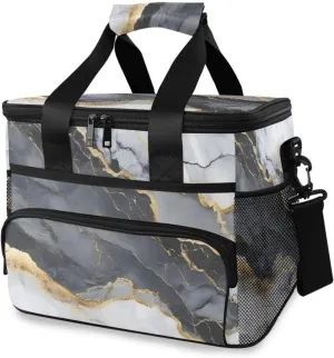 ALAZA Modern Gold Veins Gray Cooler Lunch Bag Insulated Lunch Box Large Reusable Lunchbox Leakproof Freezable Cooler Bag for Women Men Picnic Beach
