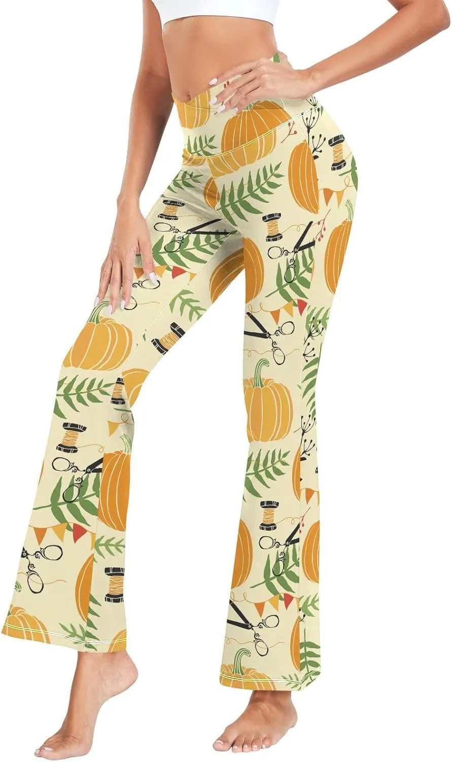 ALAZA Women's Bird Pumpkin Sunflower Fall Flare Yoga Pants