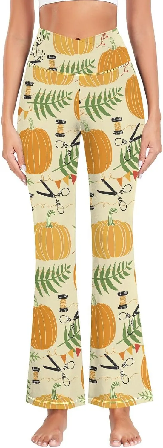 ALAZA Women's Bird Pumpkin Sunflower Fall Flare Yoga Pants
