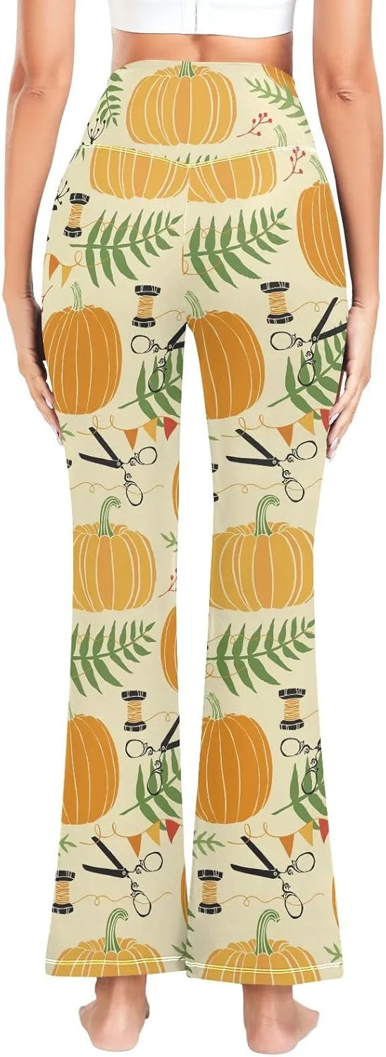 ALAZA Women's Bird Pumpkin Sunflower Fall Flare Yoga Pants