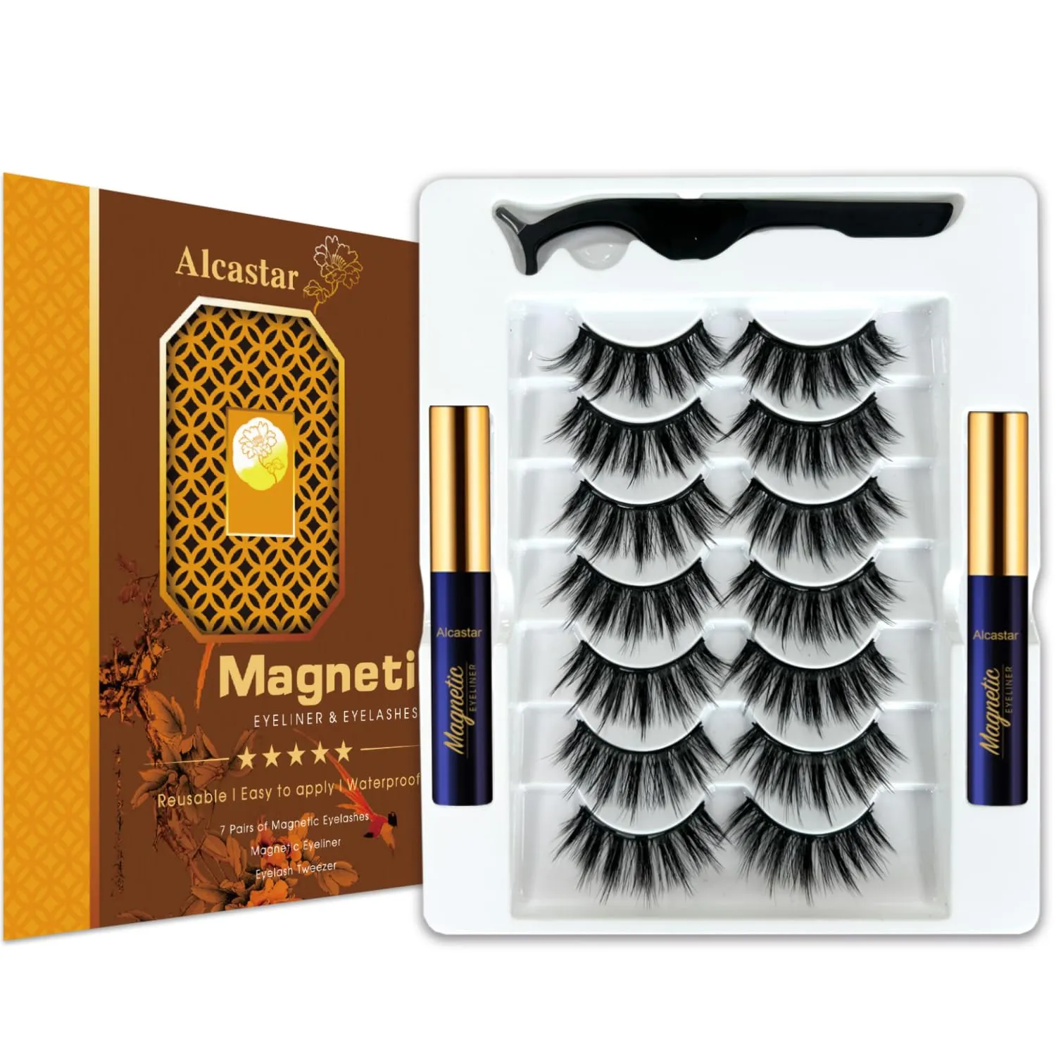 Alcastar Magnetic Eyelashes with Eyeliner Natural,Magnetic Eyelashes with Eyeliner Kit,Reusable Magnet Eye Lash Kit,Waterproof, Long Lasting,Cruelty Free.