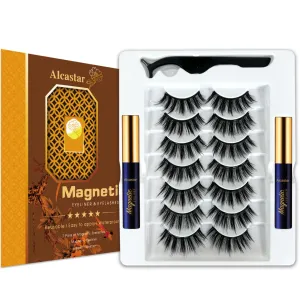 Alcastar Magnetic Eyelashes with Eyeliner Natural,Magnetic Eyelashes with Eyeliner Kit,Reusable Magnet Eye Lash Kit,Waterproof, Long Lasting,Cruelty Free.