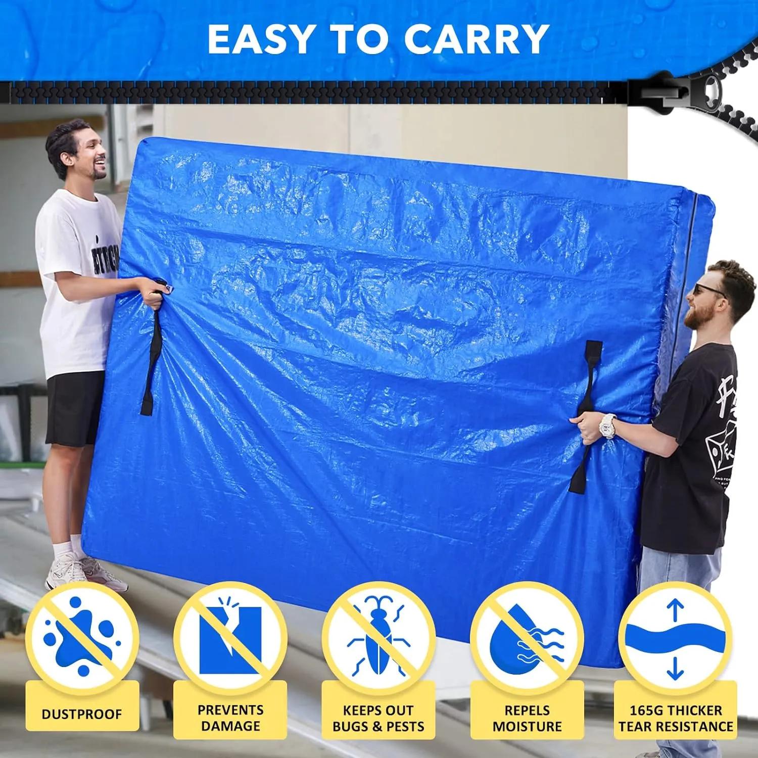 AlexHome Twin XL Mattress Storage Bag - Heavy Duty Tarp, Waterproof, Tear-Resistant, Eco-Friendly, Easy Carrier with Zipper Closure