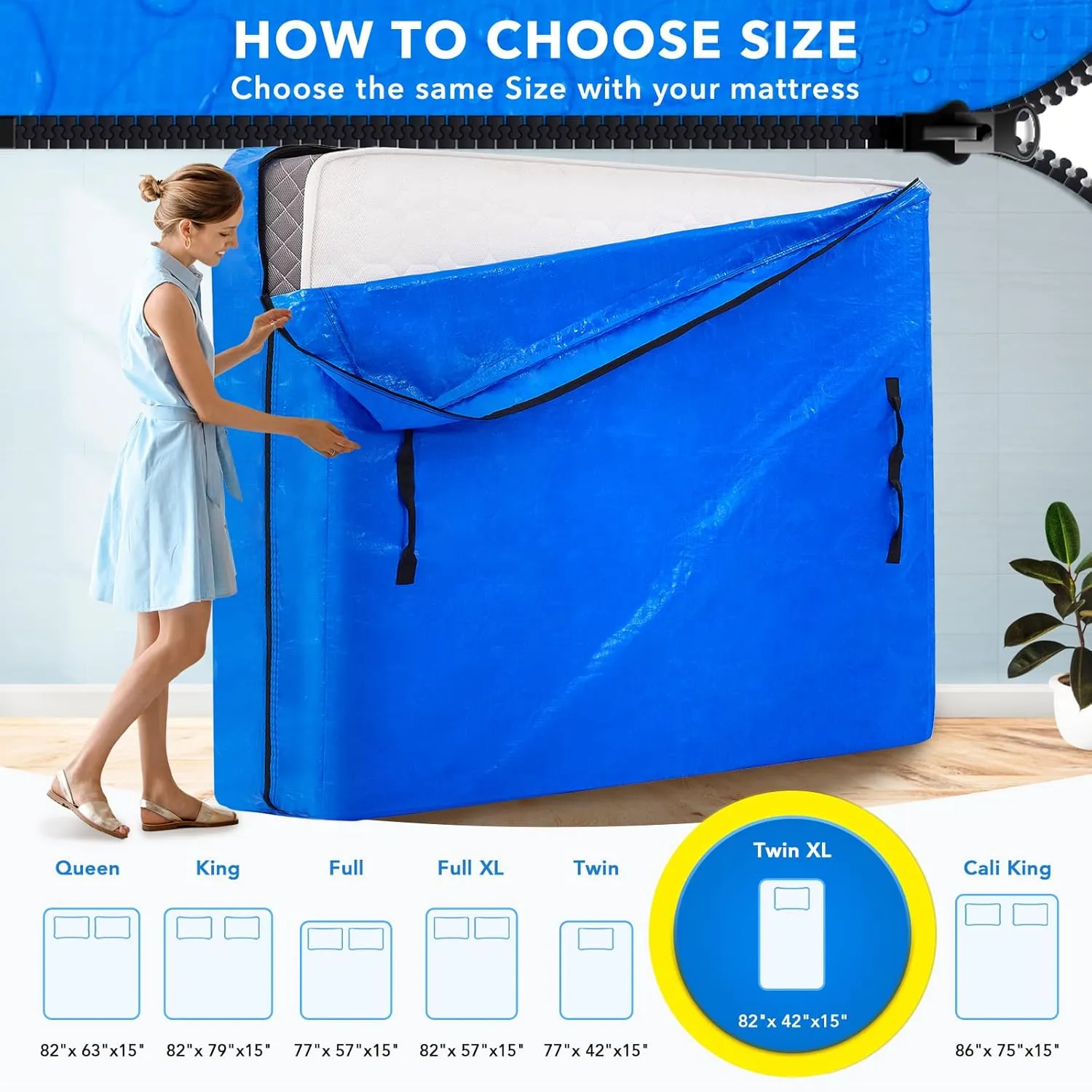 AlexHome Twin XL Mattress Storage Bag - Heavy Duty Tarp, Waterproof, Tear-Resistant, Eco-Friendly, Easy Carrier with Zipper Closure