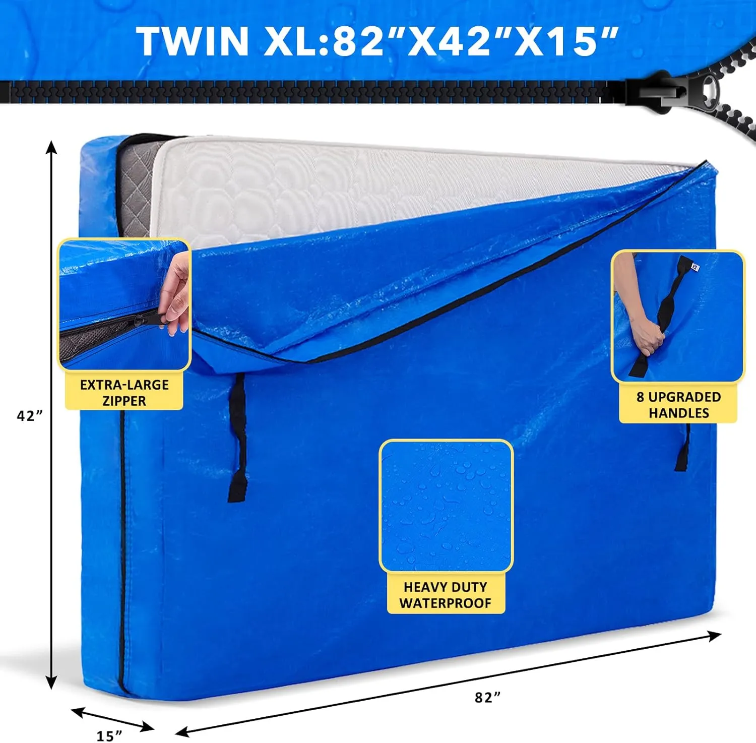 AlexHome Twin XL Mattress Storage Bag - Heavy Duty Tarp, Waterproof, Tear-Resistant, Eco-Friendly, Easy Carrier with Zipper Closure