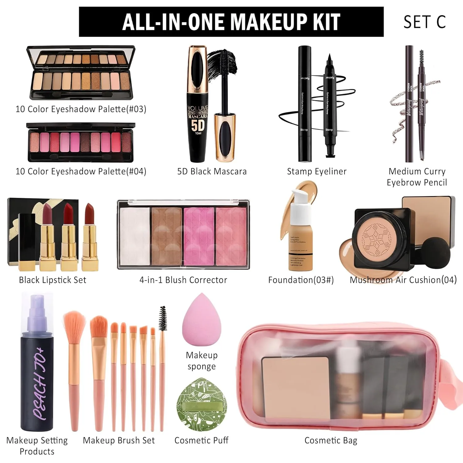 All in One Makeup Kit for Women Full Kit,Travel Makeup Kit for Teens,Make Up Gift Set with Everything,Foundation Eyeshadow Lipstick Eyebrow Blush Powder,Mother's Day Make Up Gift Set for Women-E