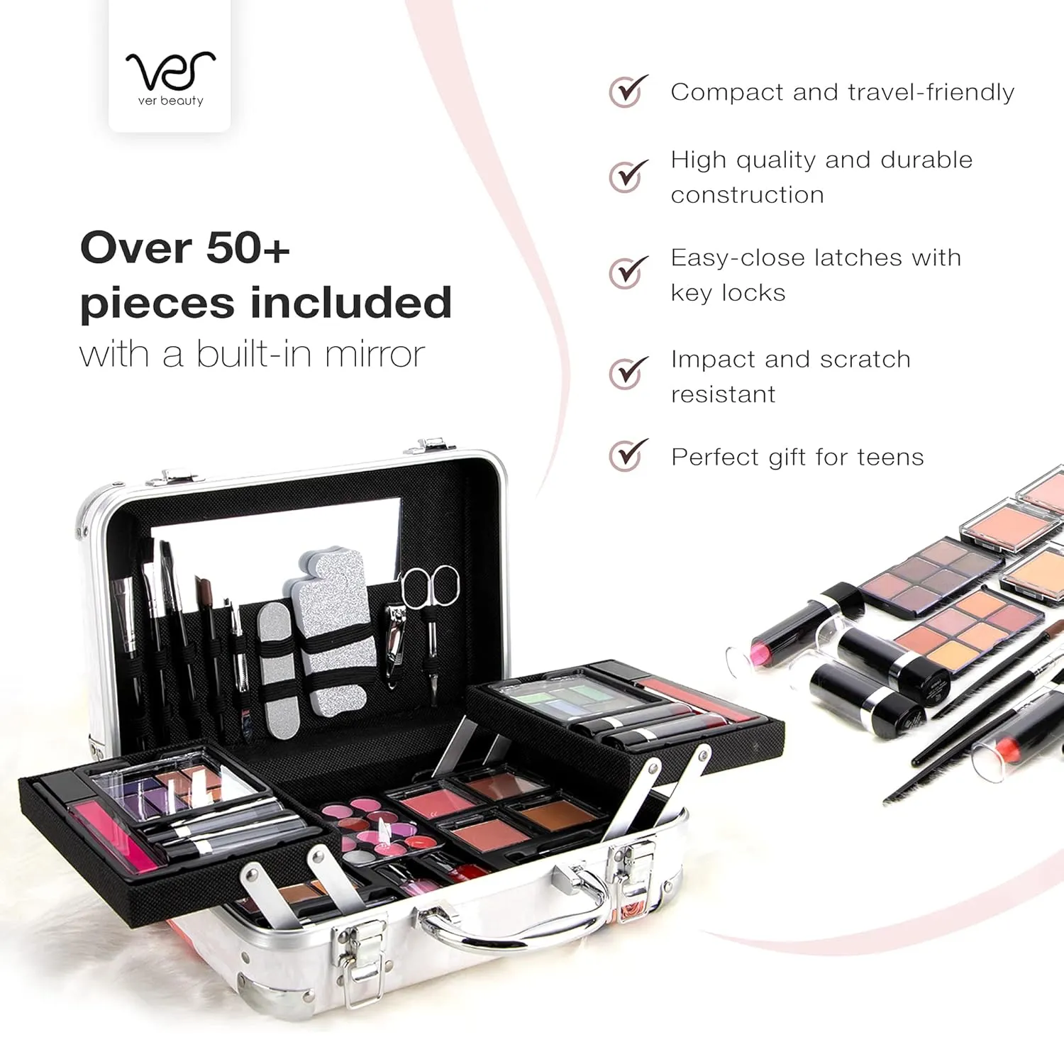 All In One Makeup Set for Adults and Girls-Full Makeup Kit for Beginners Includes Eye Shadow Blush Lip Gloss Lipstick Lip Brush Mirror Tweezer Nail Filer Clipper Scissor (FLAWLESS)