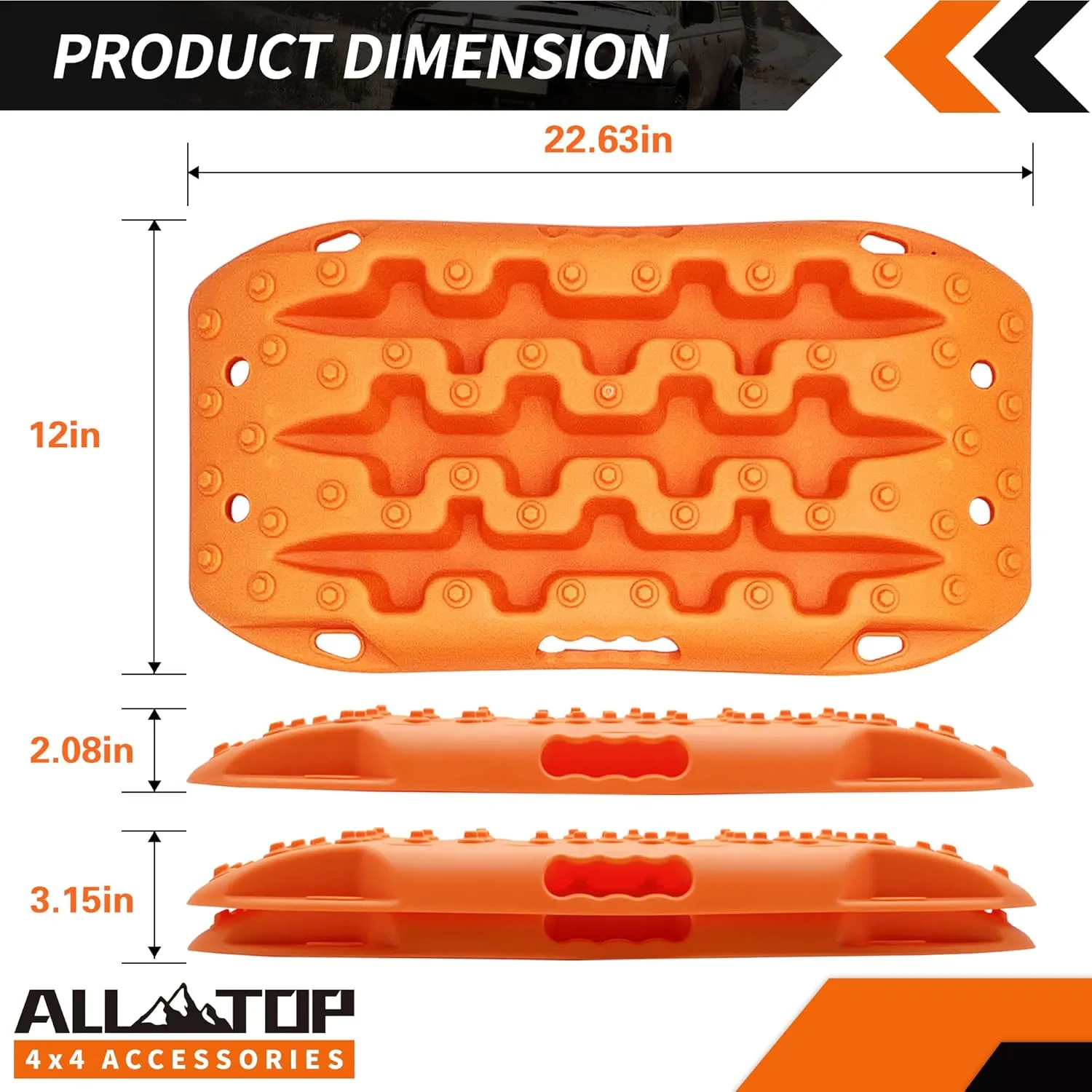 ALL-TOP Recovery Traction Boards Mini, 2PCS Off Road Bendable Tire Ladder Tracks for Sand Mud Snow (3rd Gen, Orange)