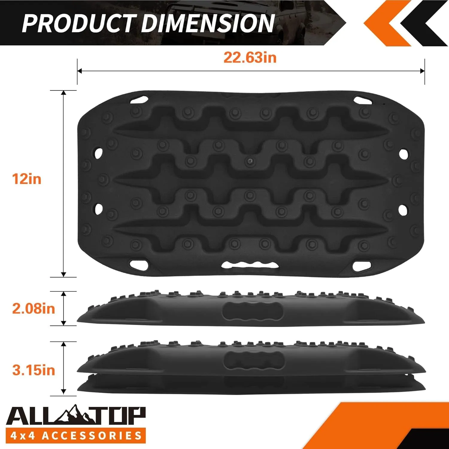 ALL-TOP Recovery Traction Boards Mini, Off Road Bendable Tire Friction Tracks for Sand Mud Snow, 2PCS & Mounting Kit (3rd Gen, Black)