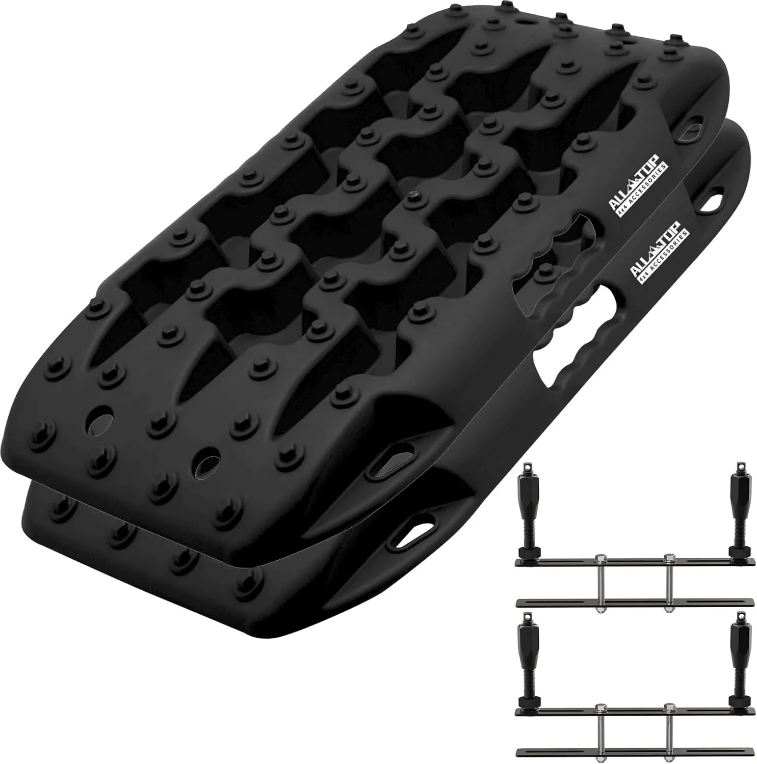 ALL-TOP Recovery Traction Boards Mini, Off Road Bendable Tire Friction Tracks for Sand Mud Snow, 2PCS & Mounting Kit (3rd Gen, Black)