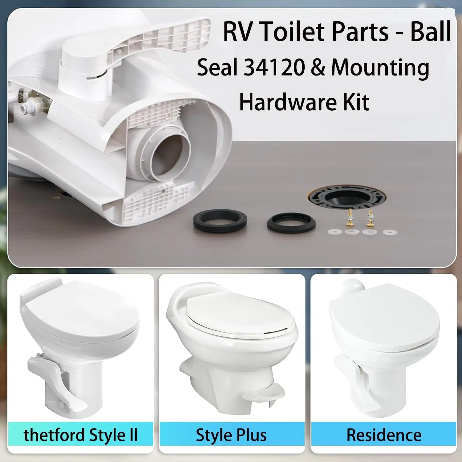 altivox RV Toilet Seal Replacement Kit for Thetford RV Toilet,Perfect fit for Thetford Aqua Magic Style II/Plus/Residence - 34120 Waste Ball Seal & Hardware | Fix Leaks, Odor-Proof, Easy Install