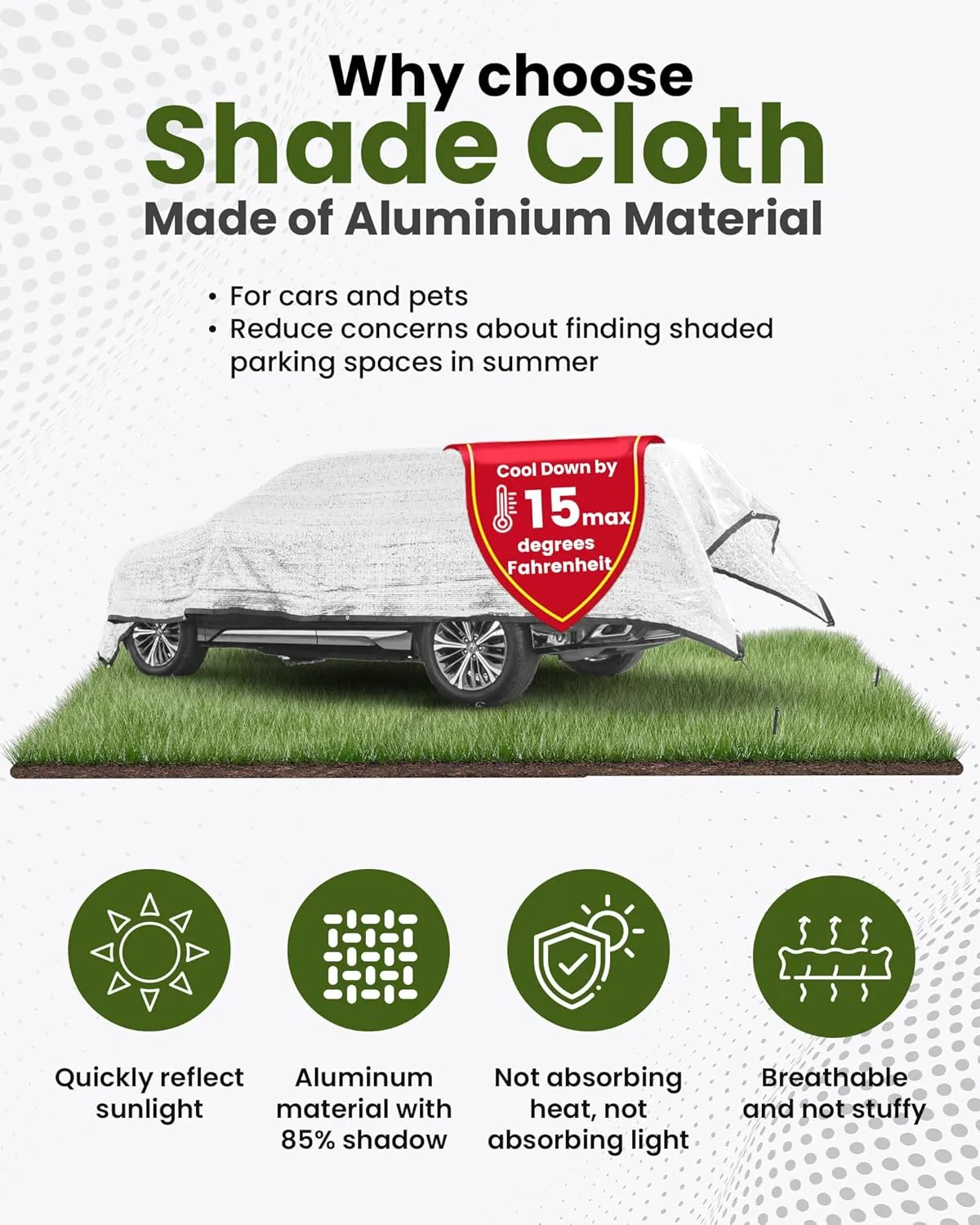 Aluminet Shade Cloth 10x14ft, 85% Reflective Silver Aluminet Shade Cloth with Grommets, Sun Protection and Breathable, Complete Accessories, for Greenhouse, Car, Pet, Camping, Garden