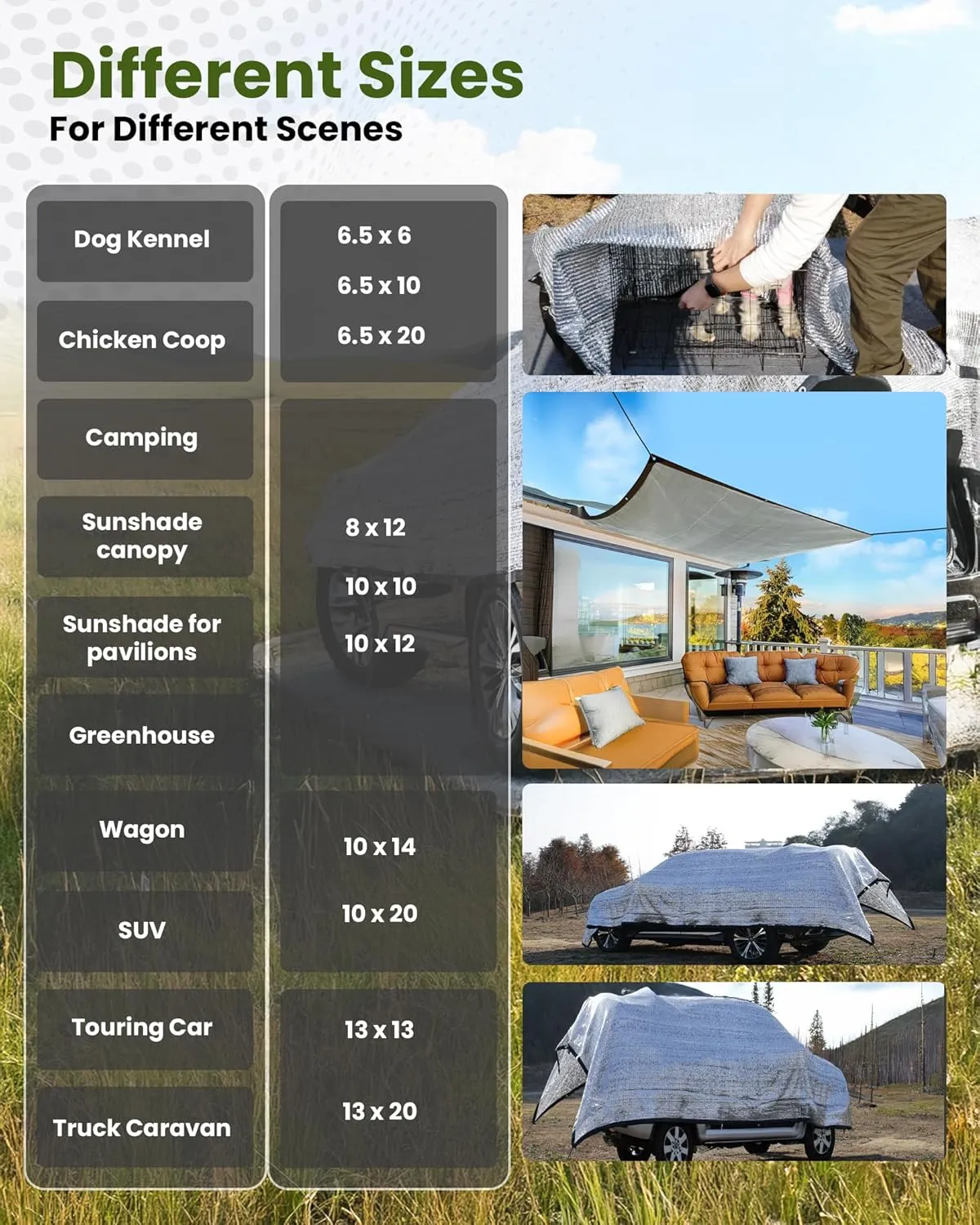 Aluminet Shade Cloth 10x14ft, 85% Reflective Silver Aluminet Shade Cloth with Grommets, Sun Protection and Breathable, Complete Accessories, for Greenhouse, Car, Pet, Camping, Garden