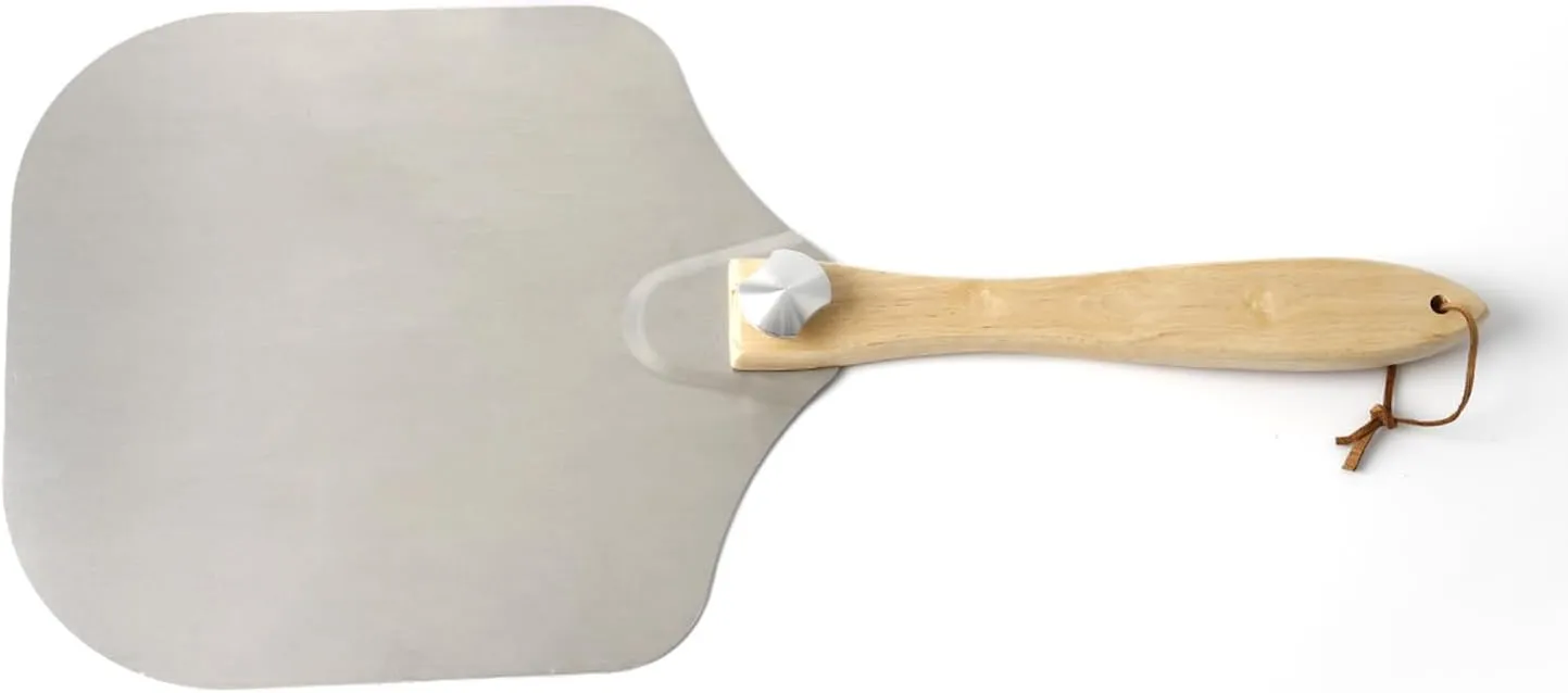 Aluminum Pizza Peel, 12x14 Inch Pizza Shovel with Foldable Wooden Handle, Metal Pizza Paddle Pizza Spatula Pizza Turning Peel for Pizza Bread Dough Pastry