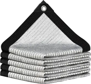 Aluminum Shade Cloth- Breathable Cooling 80% Shading Rate with Edge and Mesh Easy Hanging,Shade Cloth for Garden,Greenhouse,Balcony,Lawn Terrace,Chicken Coop and Dog Kennel,Reflective Tarp
