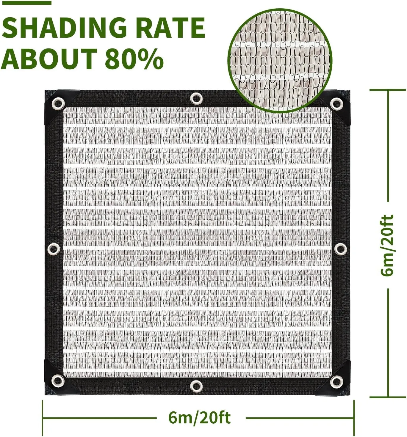 Aluminum Shade Cloth- Breathable Cooling 80% Shading Rate with Edge and Mesh Easy Hanging,Shade Cloth for Garden,Greenhouse,Balcony,Lawn Terrace,Chicken Coop and Dog Kennel,Reflective Tarp