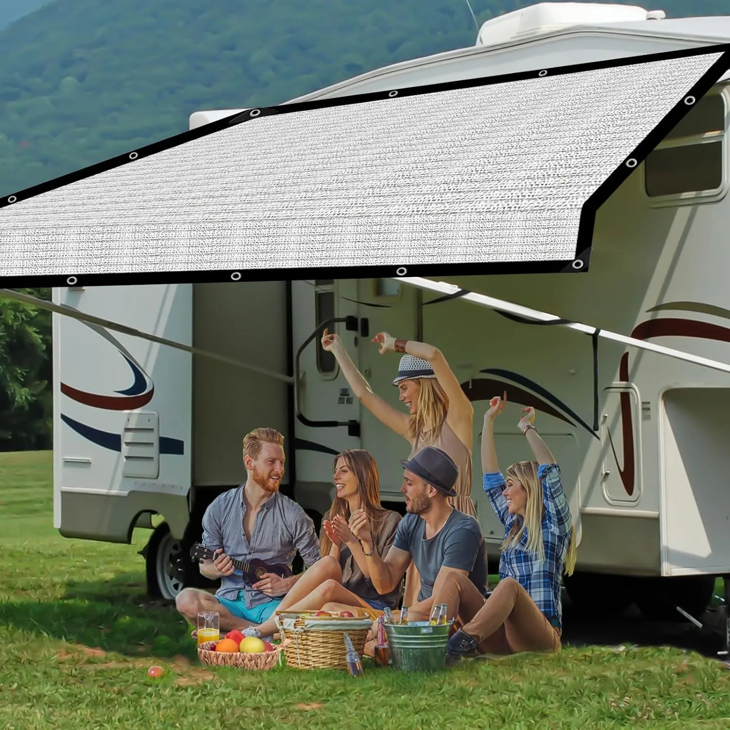 Aluminum Shade Cloth- Breathable Cooling 80% Shading Rate with Edge and Mesh Easy Hanging,Shade Cloth for Garden,Greenhouse,Balcony,Lawn Terrace,Chicken Coop and Dog Kennel,Reflective Tarp