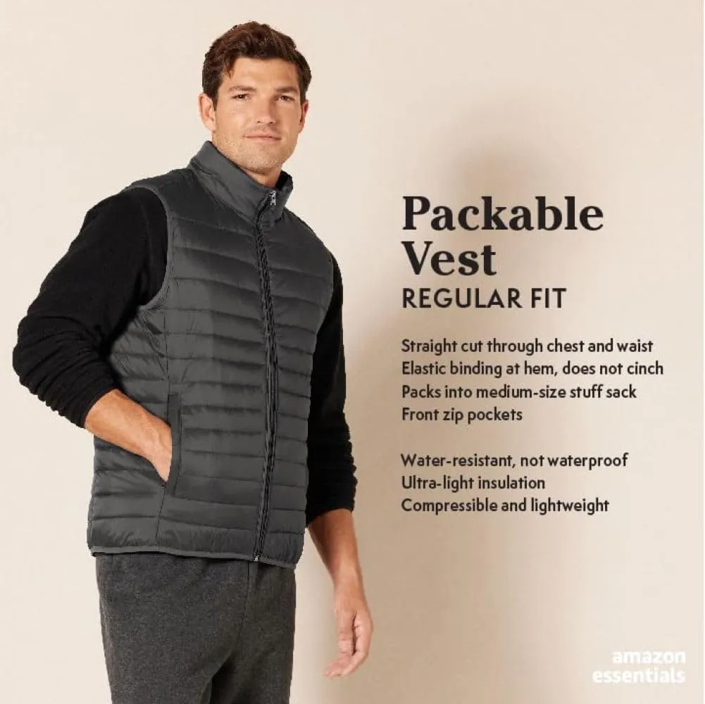 Amazon Essentials Men's Lightweight Water-Resistant Packable Puffer Vest