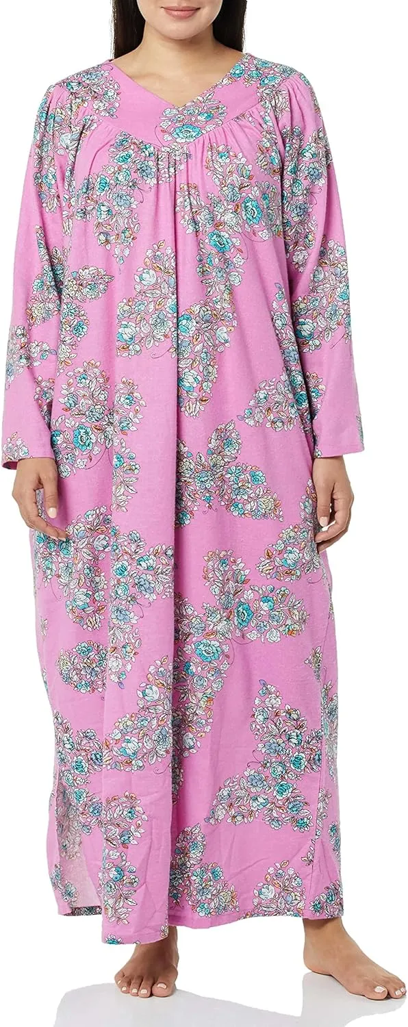 AmeriMark Women Full-Length Flannel Nightgown Pajamas – Ladies Lightweight Warm Cotton Night Gown Nightshirt for Sleeping - Butterfly Rose - X-Large
