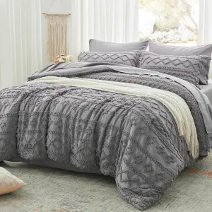 Anluoer Queen Comforter Set 7 Pieces, Grey Tufted Bed in a Bag with Comforters and Pillowcases, All Season Bedding Sets with 1 Comforter, 2 Pillow Shams, 2 Pillowcases, 1 Fitted Sheet