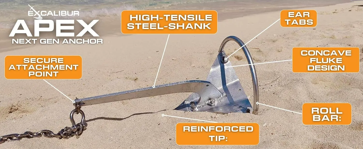 APEX Anchor: Next Gen Bolt-Together Hot Dipped Galvanized-Steel Shovel-Scoop Style Boat/Yacht/Sailboat Anchor (Available in 2.5 LB/1.1 KG - 175 LB/79.4 KG Sizes)