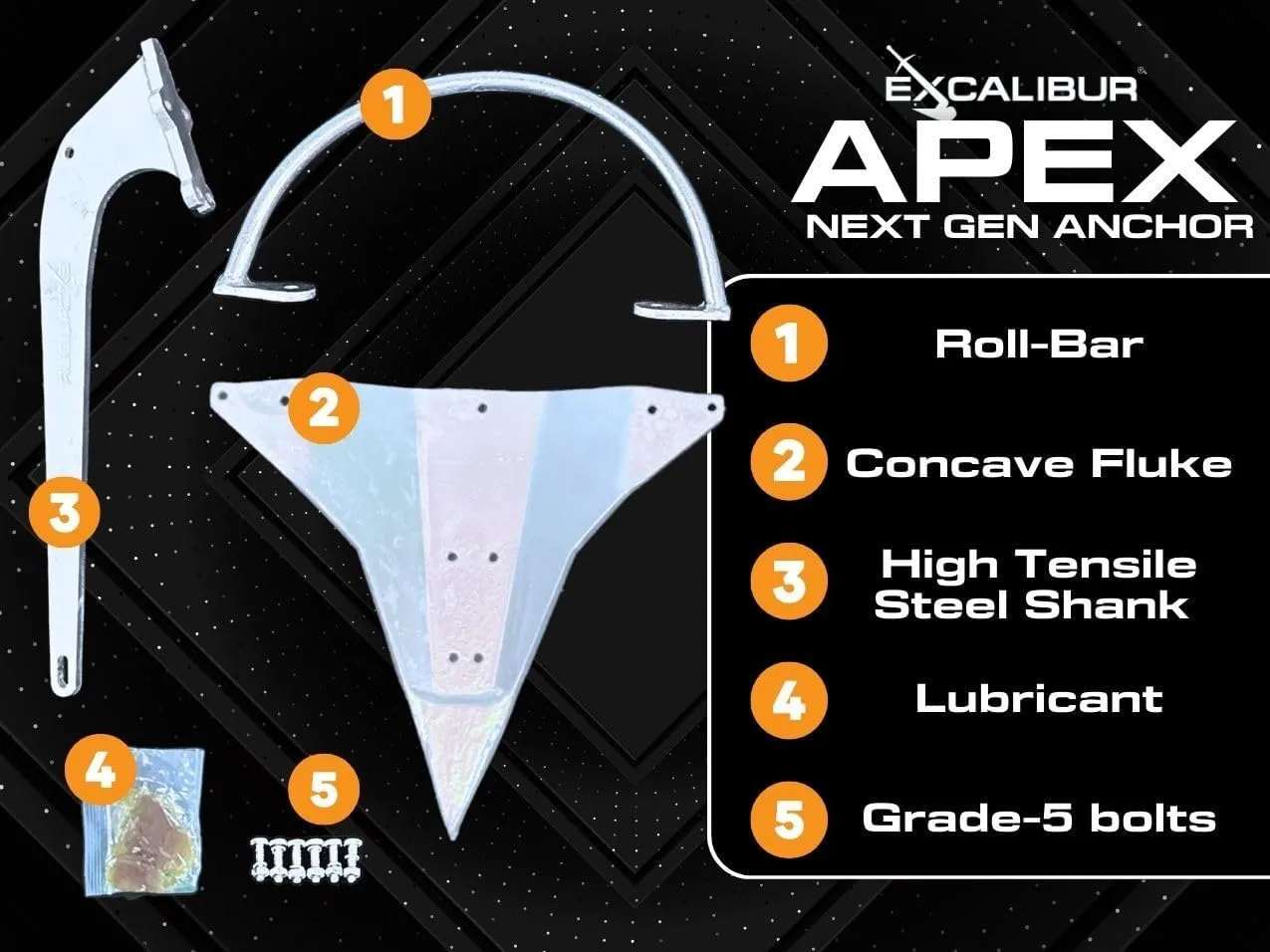 APEX Anchor: Next Gen Bolt-Together Hot Dipped Galvanized-Steel Shovel-Scoop Style Boat/Yacht/Sailboat Anchor (Available in 2.5 LB/1.1 KG - 175 LB/79.4 KG Sizes)