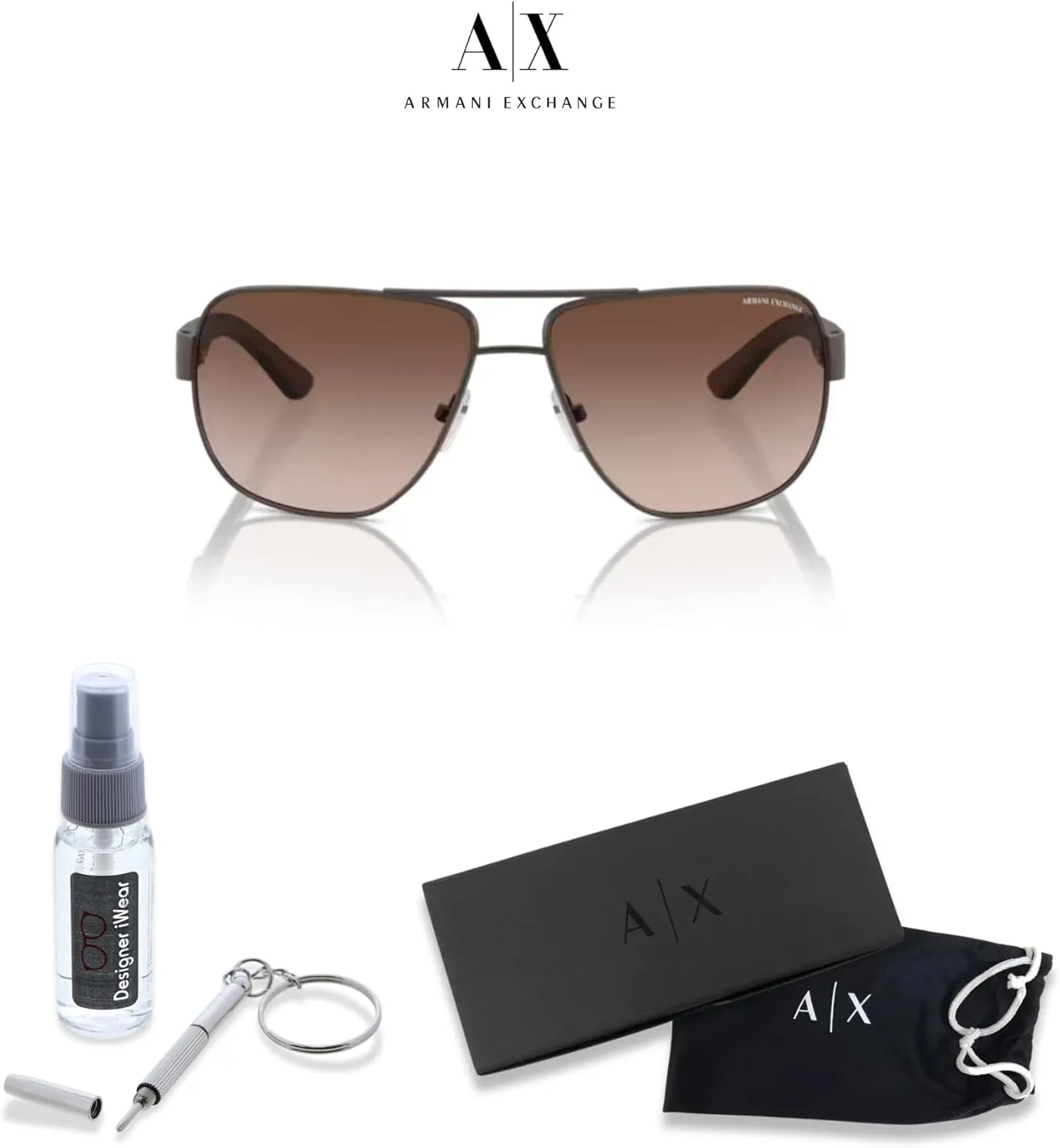 Armani Exchange AX2012S Aviator Sunglasses For Men   BUNDLE with Designer iWear Eyewear Care Kit