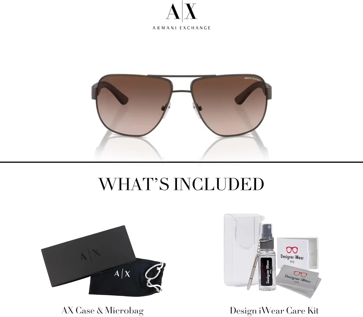 Armani Exchange AX2012S Aviator Sunglasses For Men   BUNDLE with Designer iWear Eyewear Care Kit