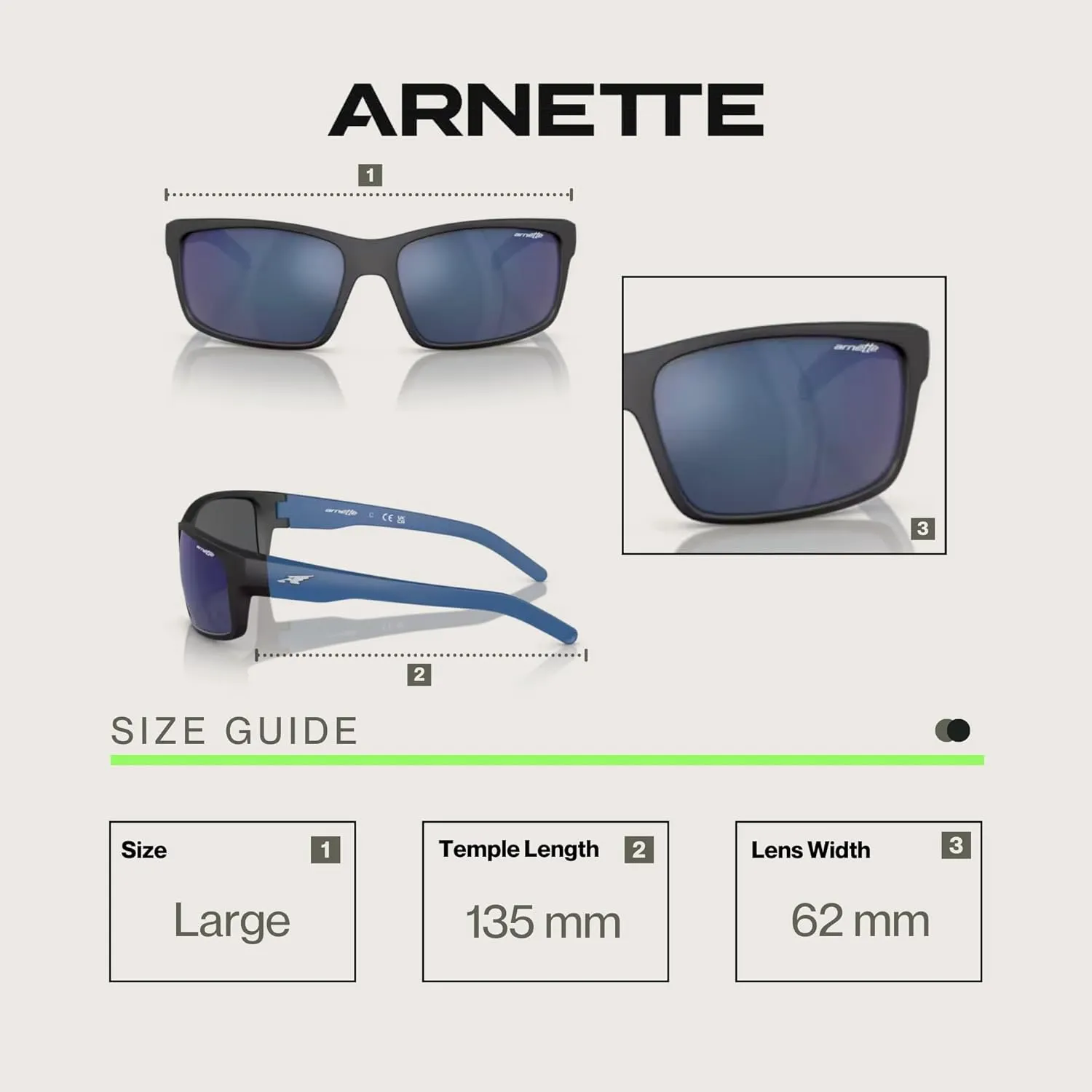 ARNETTE AN4202 Rectangle Sunglasses for Men   BUNDLE with Designer iWear Eyewear Care Kit
