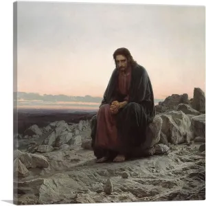 ARTCANVAS Christ In The Wilderness Desert 1872 Canvas Art Print Stretched Framed Painting Picture Poster Giclee Wall Decor by Ivan Kramskoy - 26" x 26" (1.50" Deep)