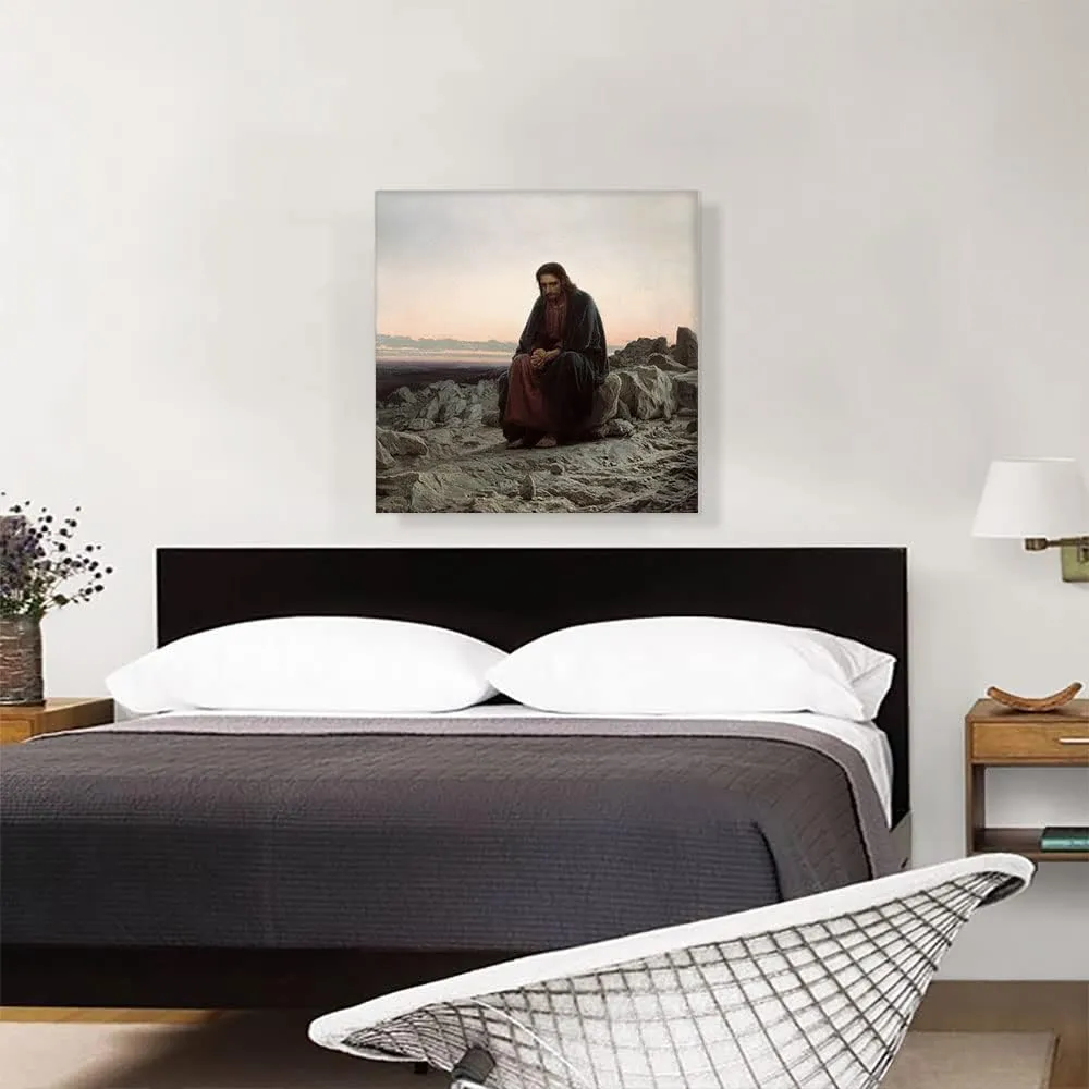 ARTCANVAS Christ In The Wilderness Desert 1872 Canvas Art Print Stretched Framed Painting Picture Poster Giclee Wall Decor by Ivan Kramskoy - 26" x 26" (1.50" Deep)