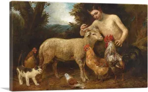 ARTCANVAS Satyr Boy With Animals Canvas Art Print Stretched Framed Painting Picture Poster Giclee Wall Decor by Johann Baptist Hofner - 26" x 18" (0.75" Deep)