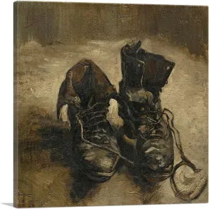 ARTCANVAS Shoes 1886 Canvas Art Print Stretched Framed Painting Picture Poster Giclee Wall Decor by Vincent Van Gogh - 12" x 12" (0.75" Deep)