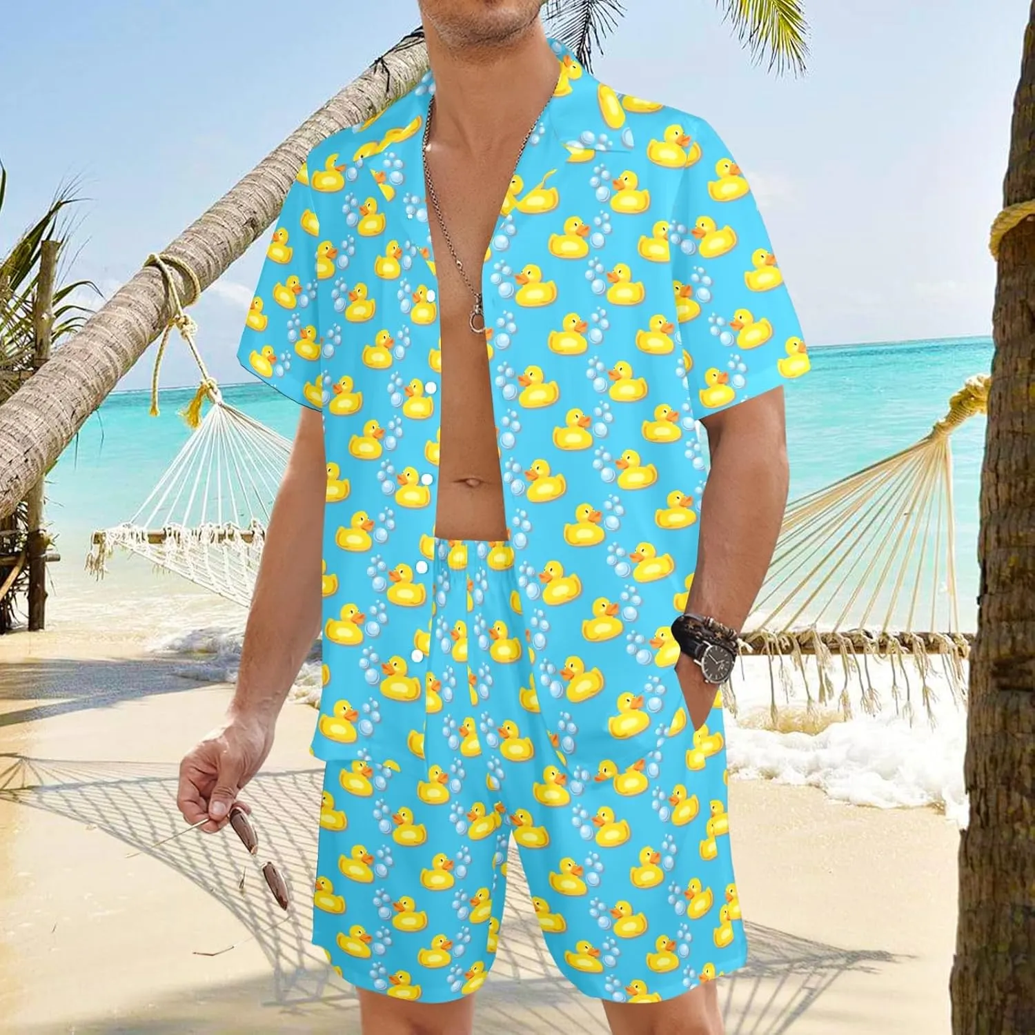 Artsadd 80s 90s Outfit for Men Hawaiian Shirt and Shorts Set Beach Party Outfits