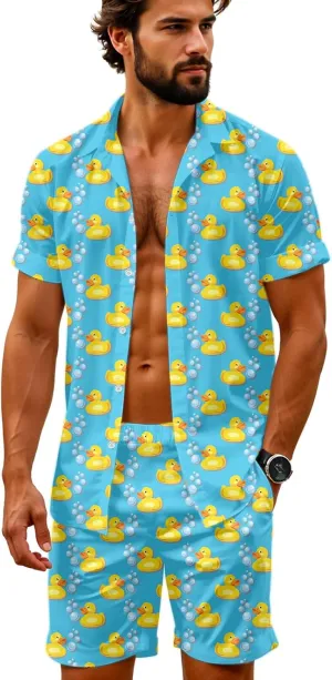 Artsadd 80s 90s Outfit for Men Hawaiian Shirt and Shorts Set Beach Party Outfits
