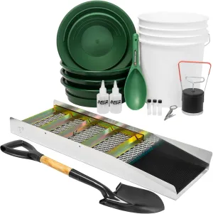 ASR Outdoor 5 Gallon Bucket Complete Gold Prospecting Kit, 27 Inch Flared Aluminum Sluice Box with Classifiers, 18pc