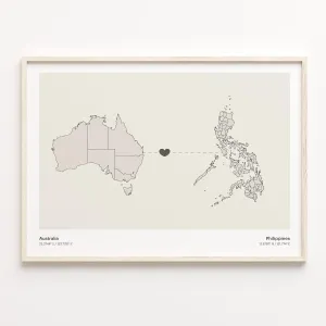 Australia to Philippines Print, Peruvian Gift, Minimalistic Country Connection Map Poster, Travel Wall Art, Travel