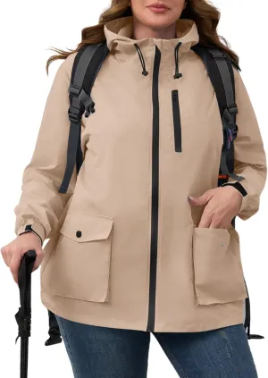 Avoogue Plus Size Womens Rain Jacket with Hood,Packable,Lightweight,Windbreaker,Waterproof Thin Jackets,Hiking,Travel