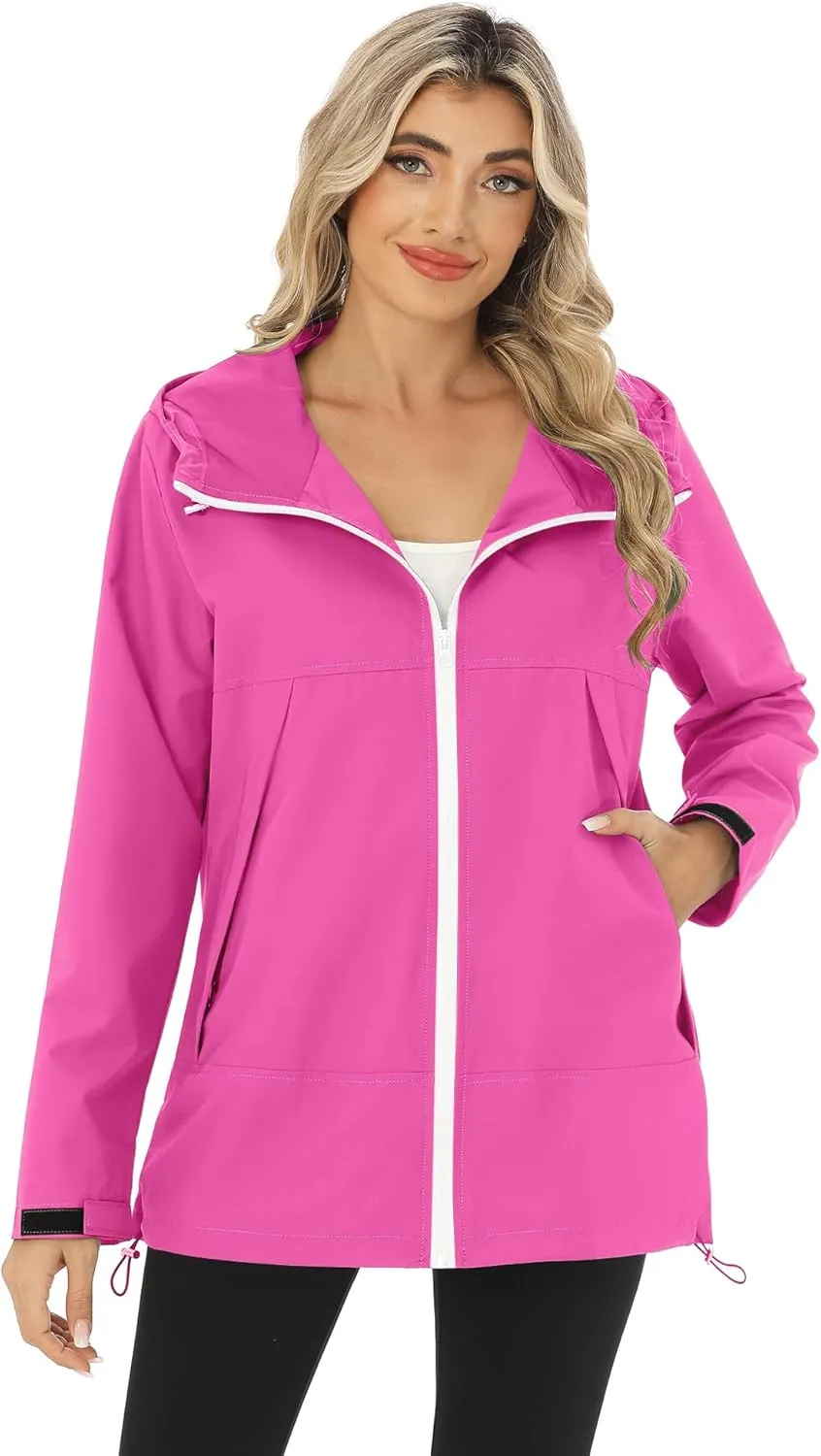 Avoogue Rain Jacket Women Waterproof Lightweight Raincoat Lined Outdoor Hooded Windbreaker