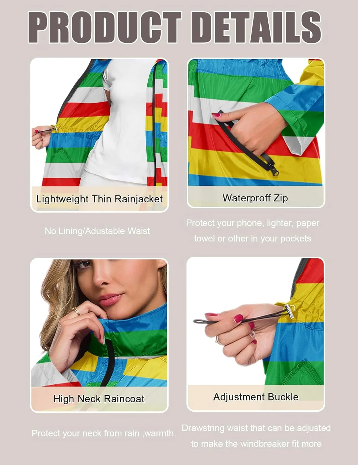 Avoogue Women's Long Raincoat with Hood Outdoor Lightweight Windbreaker Rain Jacket Waterproof