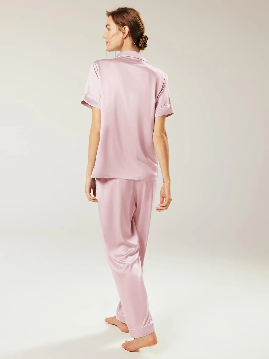 AW BRIDAL Womens Satin Pajama Set Soft Short Sleeve Silk Pajamas Button Down Loungewear Sleepwear Two Piece Pj Sets, S-XL