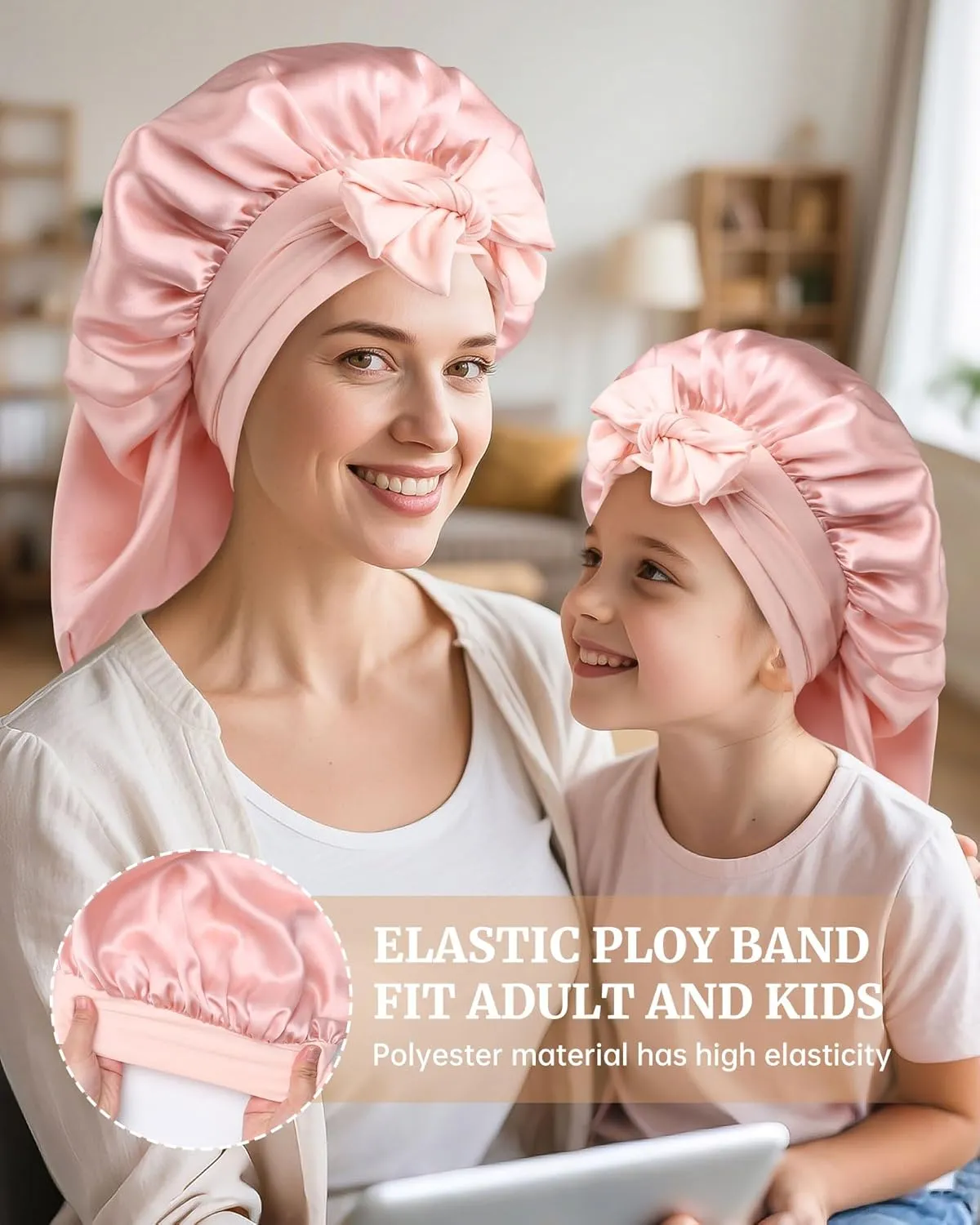 AWAYTR Silk Bonnet for Long Hair - 100% Mulberry Silk Bonnet for Sleeping Women or Kids with Adjustable Elastic Band