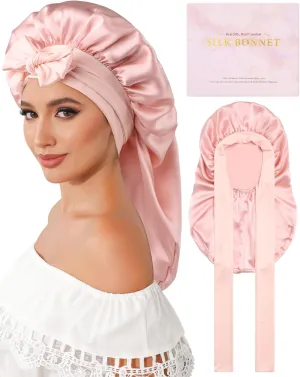 AWAYTR Silk Bonnet for Long Hair - 100% Mulberry Silk Bonnet for Sleeping Women or Kids with Adjustable Elastic Band